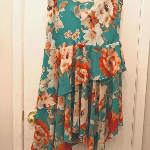 Jules & Leopold floral turquoise print tiered dress - L - Picture 2 of 5